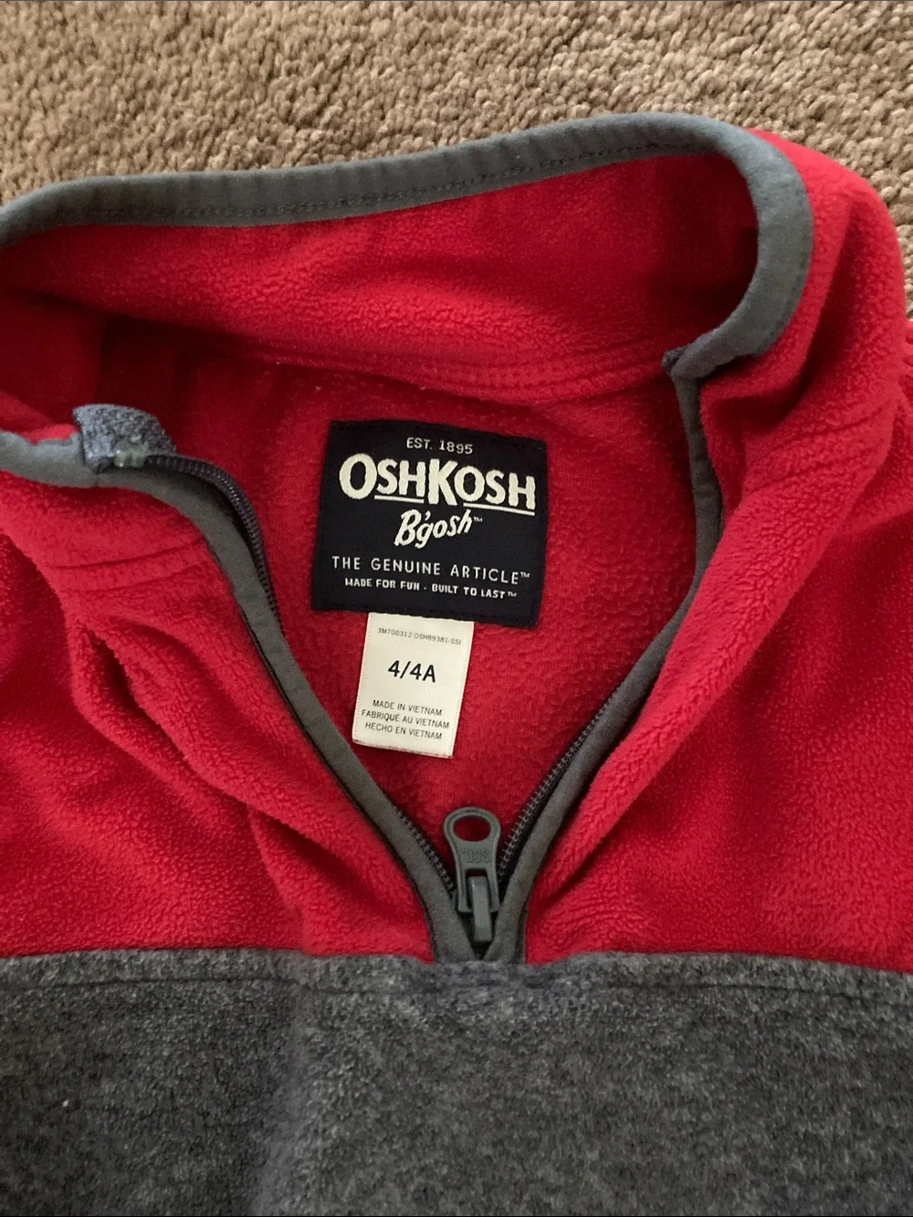 OshKosh B'gosh Red and Gray Kids Half-Zip Fleece Pullover